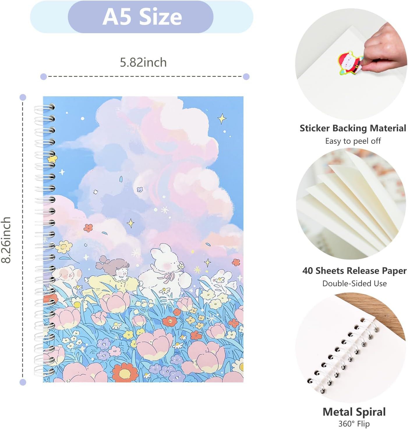 YUATCYA Reusable Sticker Collecting Book Storage Album - Stickers Organizer Collection Notebook with 40 Sheets Blank Release Paper A5 Size (PINK-4)