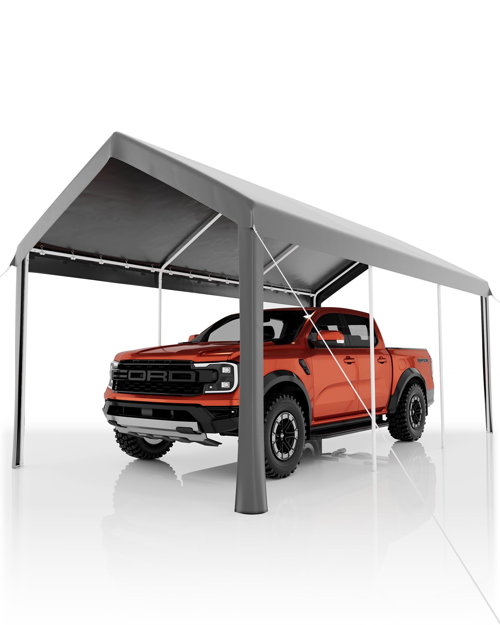Garvee 10x20 Heavy Duty Carport, Galvanized Steel Outdoor Car Canopy with UV-Resistant & Water-Resistant PE Cover, Portable Garage for SUV, Truck, Boat, Grey