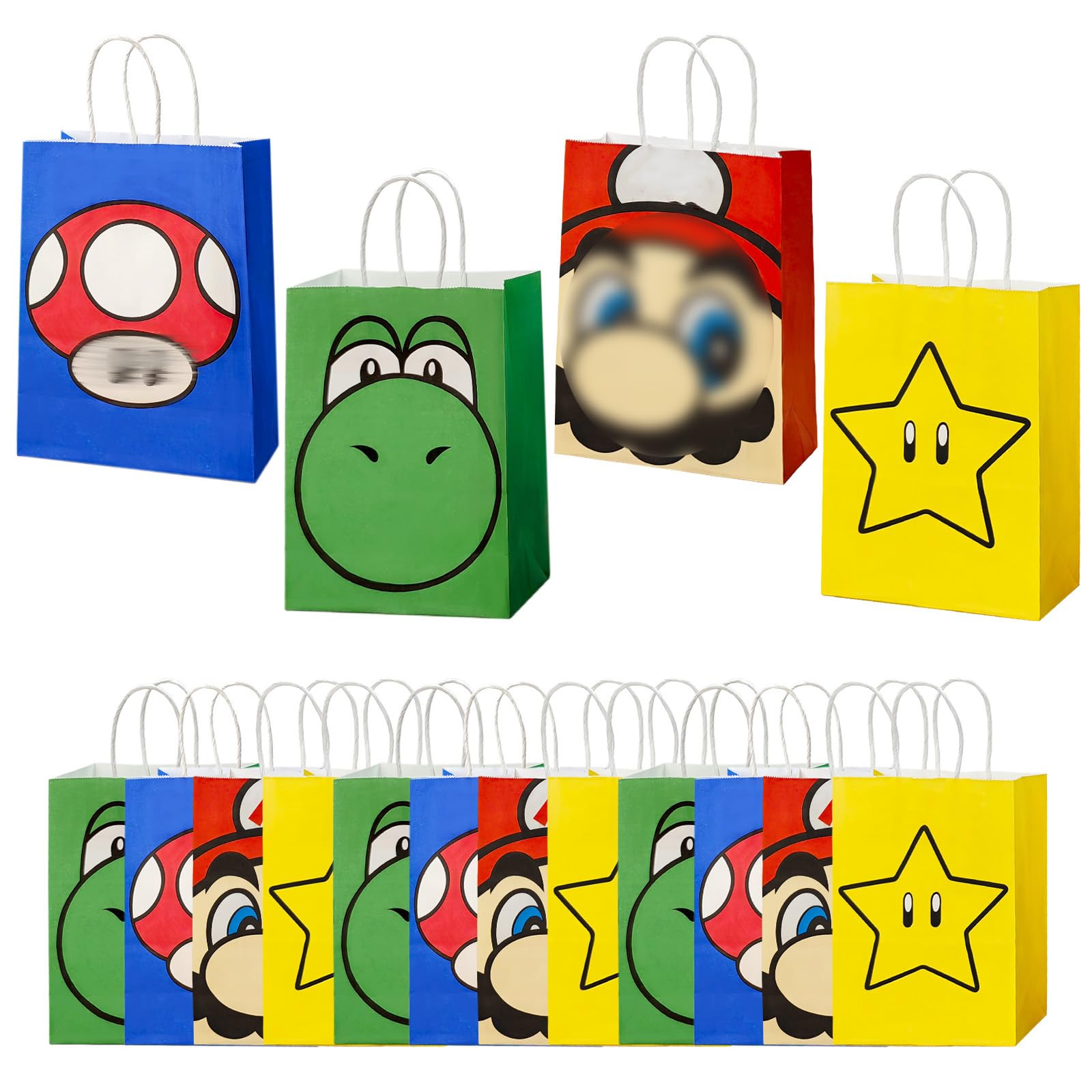 12Pcs Super Bros Party Bags with Handle, Cartoon Theme Paper Gift Bags, Reusable Candy Bag Perfect for Treats & Fillers, For Birthdays, Festivals, Giveaways — image 1