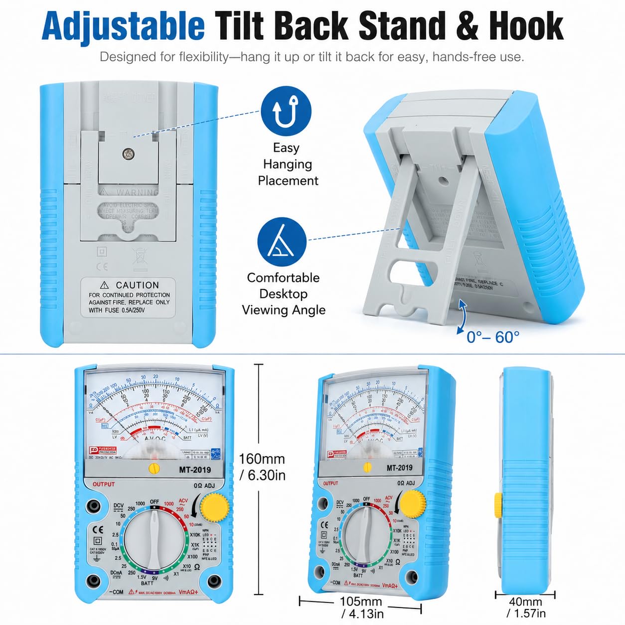 Multimetro Analogico Tester Elettricista Con Puntali | Tester Elettrico Multimetro Voltmetro Amperometro Ohmetro Tascabile Per Ac/Dc Tensione, Dc Corrente, Resistenza E Batterie