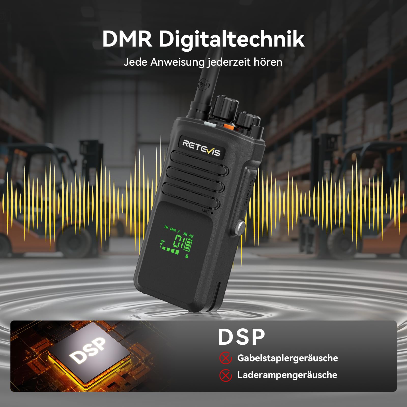 Retevis NR40 DMR Funkgerät, Wasserdicht Walkie Talkie Große Reichweite | Professionelles Handfunkgerät mit 2800mAh, Stoßfest & Klarer Klang, für Bau Fabriken Hersteller, Schwarz, 2 Stück