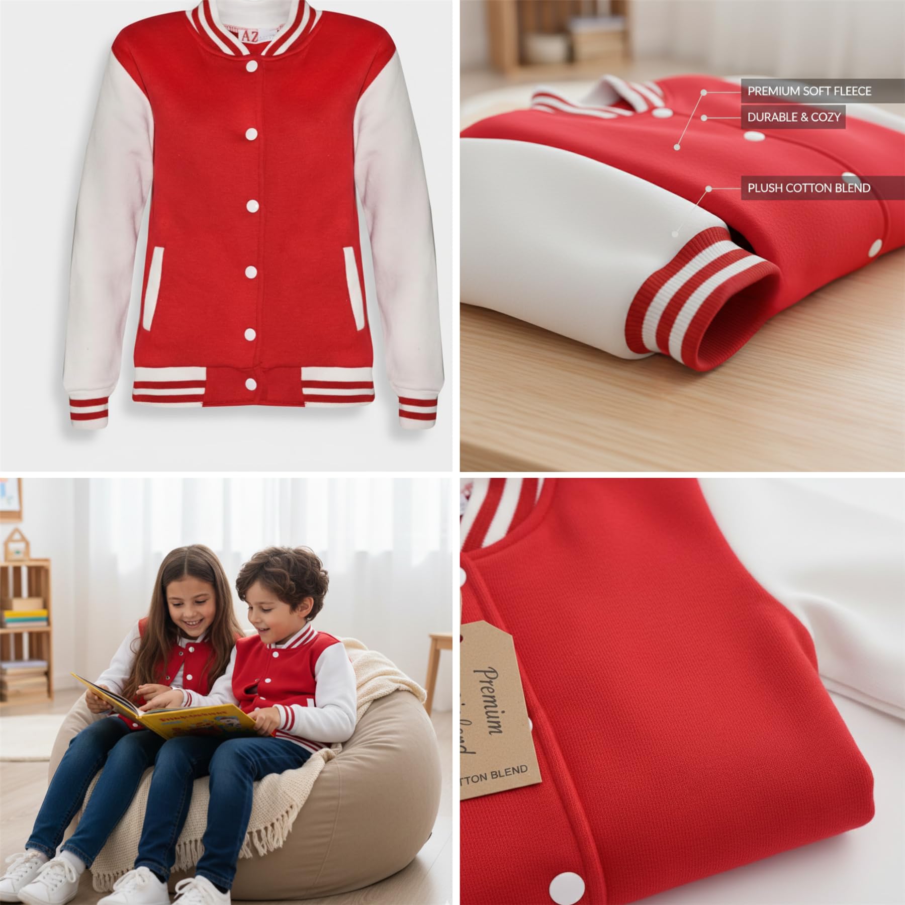 A2Z 4 Kids Baseball Contraste Veste Varsity Style Manteau B.B Col montant Longue Manches Sport Vêtements de sport Nouveau Décontracté Mode Unisexe Filles Garçons Âge 2-13 Années