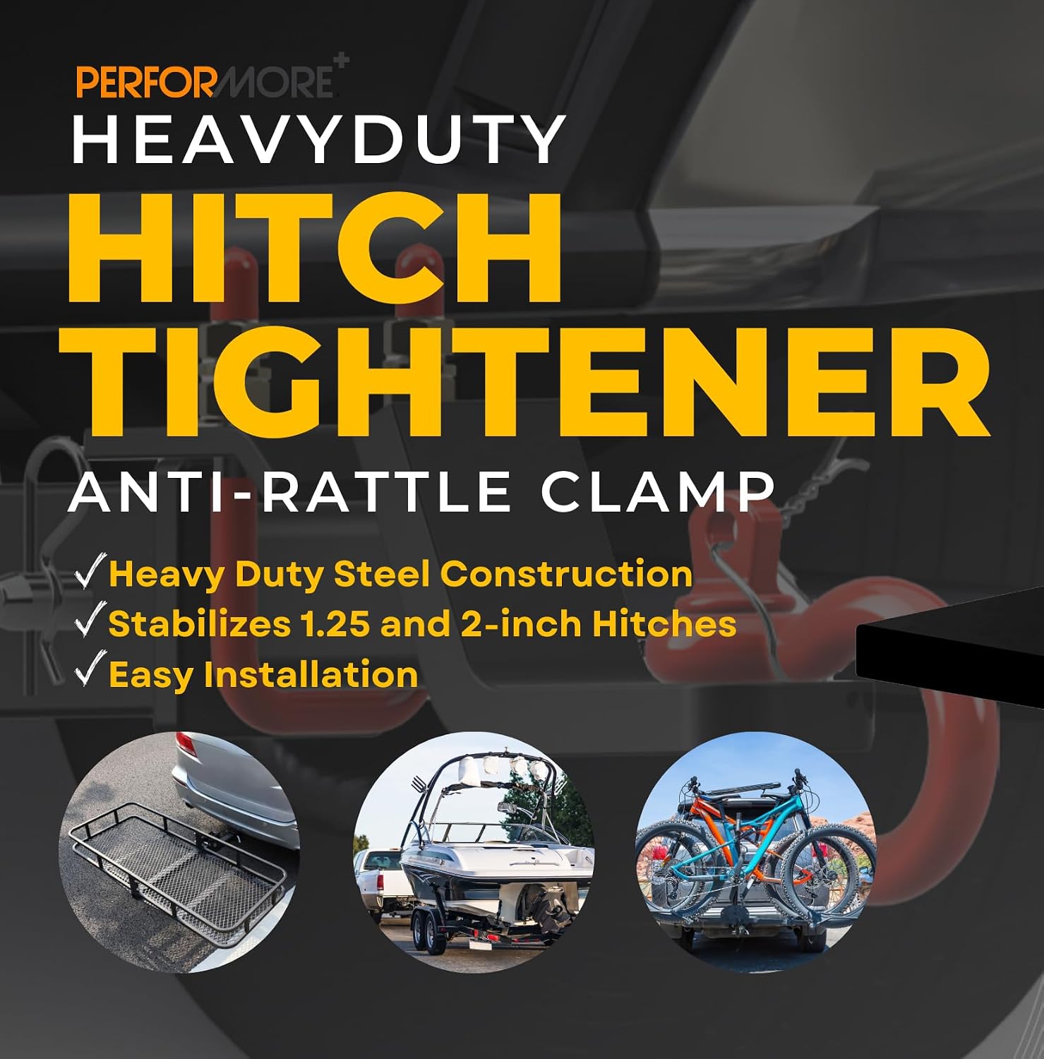 Performore Hitch Tightener Anti Rattle Stabilizer for 1.25" to 2" Trailer Hitches with Rubber Isolator, Anti-Rust, Reduce Movement On Hitch Mount Cargo Carrier, Boat, RV Trailer Accessories, Red