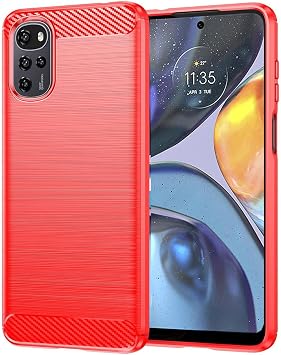 Motorola Moto G22/E32/E32S Case Carbon Fiber Anti-Scratch Shock Absorbing Soft TPU Rubber Protective Case for Moto G22/E32/E32S 6.5 inch Red