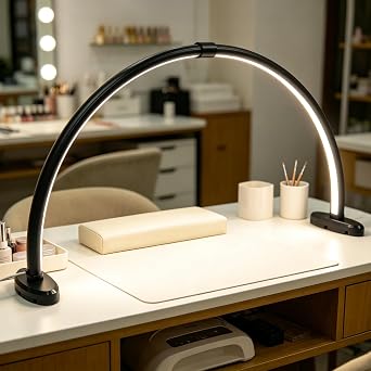 Half Moon Light for Nail Desk,23 Inch Detachable Foldable LED Nail Desk Lamp,3 Modes Color Temperature,0%-100% Stepless Dimming,180Shadowless Lighting for Nail Art,Eyelash, Makeup,TattooBlack