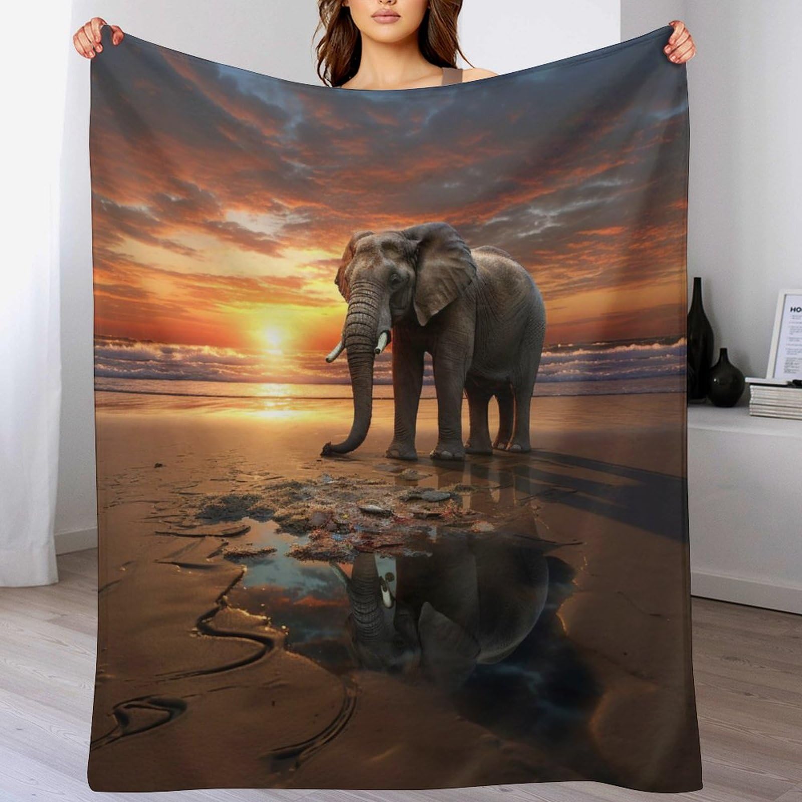 Manta de franela con dibujo de elefante tierno para el descanso reconfortante