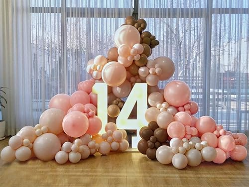 Miniatura 4 de Kit de arco de guirnalda de globos de color rosa claro, doble relleno, mate, rosa, marrón, crema, melocotón, globos de látex de diferentes tamaños,