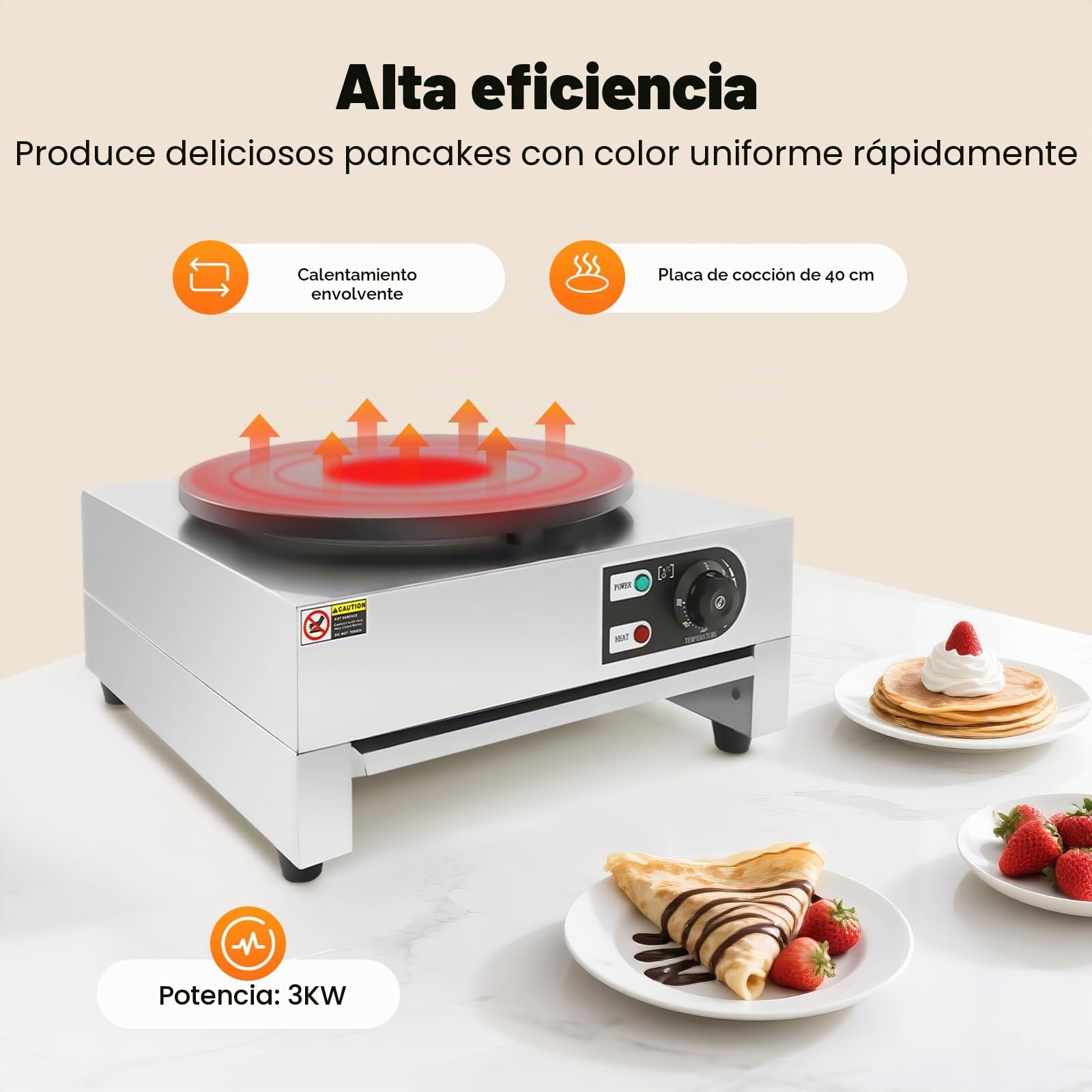 Máquina eléctrica para crepes, 3000 W, profesional, antiadherente, con esparcidor de madera, sartén eléctrica para crepes para cocinas, restaurantes, cantinas, temperatura 50-300 ℃