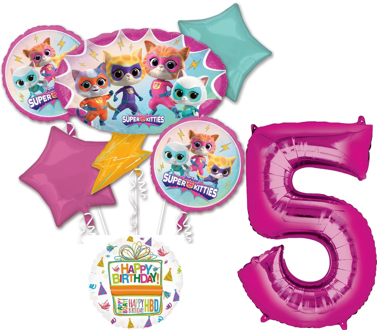Anagram SuperKitties 5th Birthday Party Supplies 7pc Balloon Bouquet Decorations