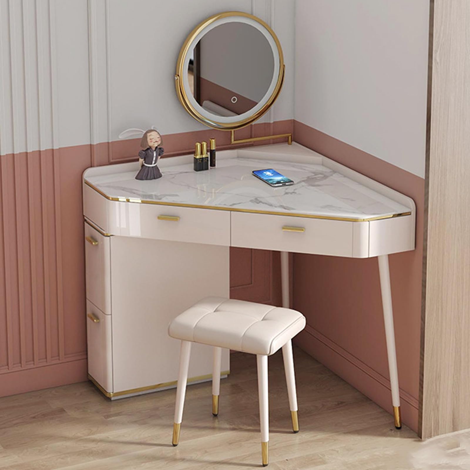asdchZen White Vanity Desk With Mirror & Lights, Makeup Table With Drawers & Adjustable Cabinet, Stylish Bedroom Furniture, 80Cm/31.4In-Perfect For Beauty & Organization,White-80cm/31.4in