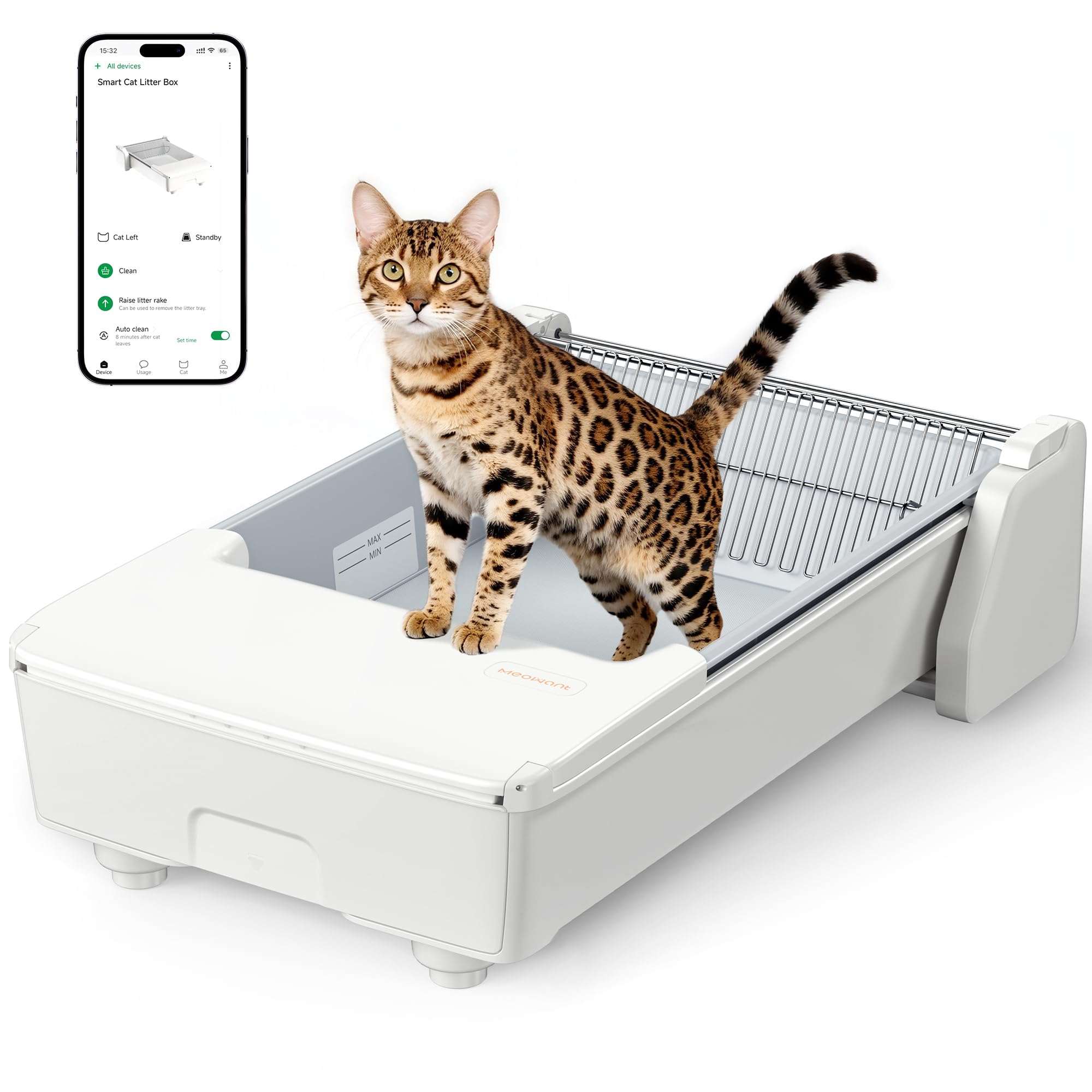 Litière Autonettoyante Meowant pour Chats avec Application et Système Anti-Pincement