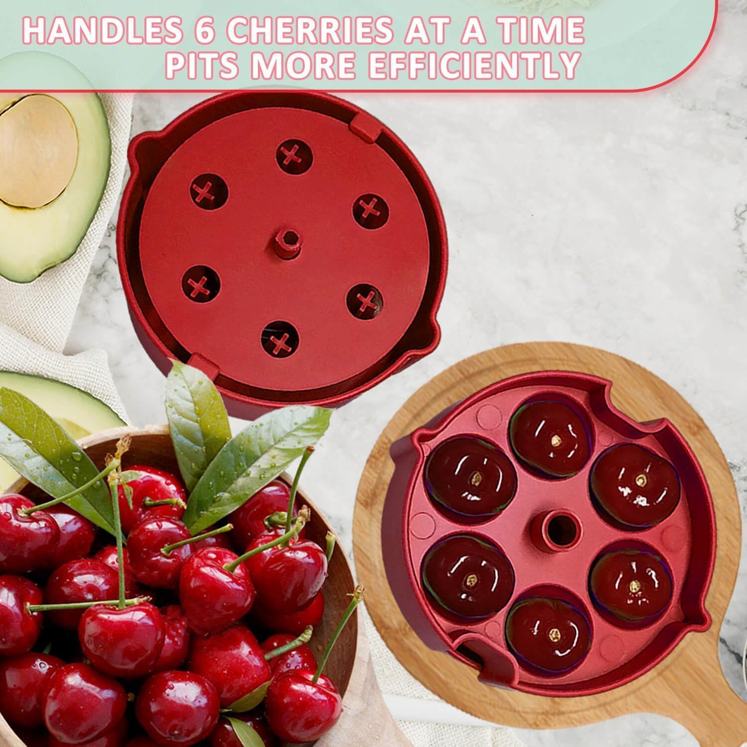 Kirschentkerner Cherry Stoner Pitter, Multi-Kirschkernentferner, Entsteiner Kirschen Kirschentsteiner Griff 6 Entkerner Kirschen Pitter mit Einfach Squeeze Rot