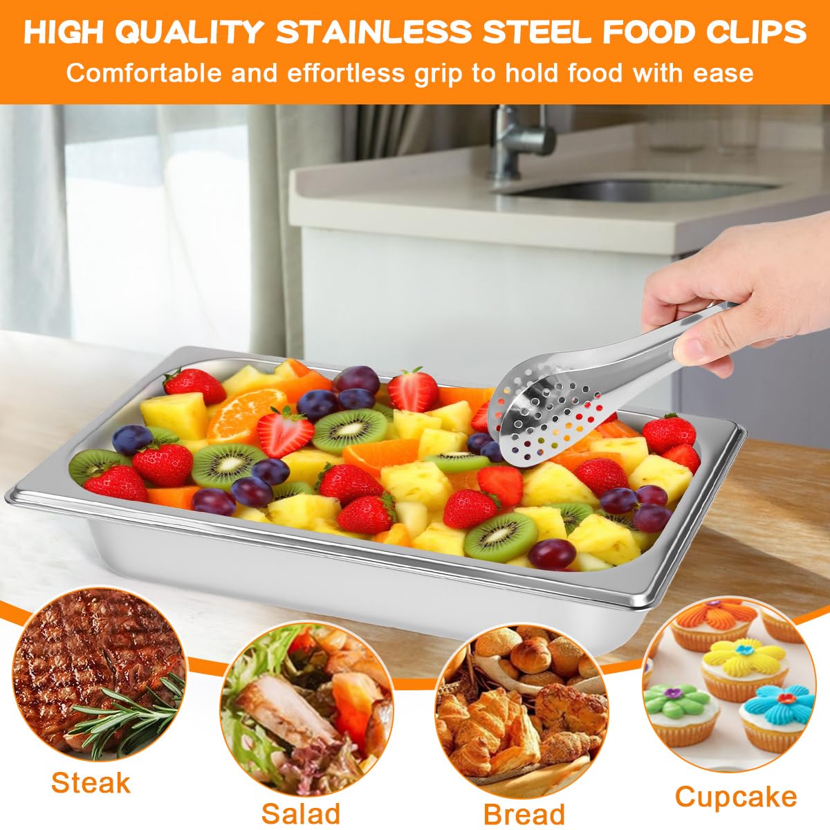 4PCS Gastronormbehälter Set 4-teilig Gastronorm 1/3 con Tapa 325x175x65mm Recipiente Acero Inoxidable con Tapa Bandejas Gastronorm Horno -40° a 300°C Almacenamiento de Alimento + 2 Pinzas