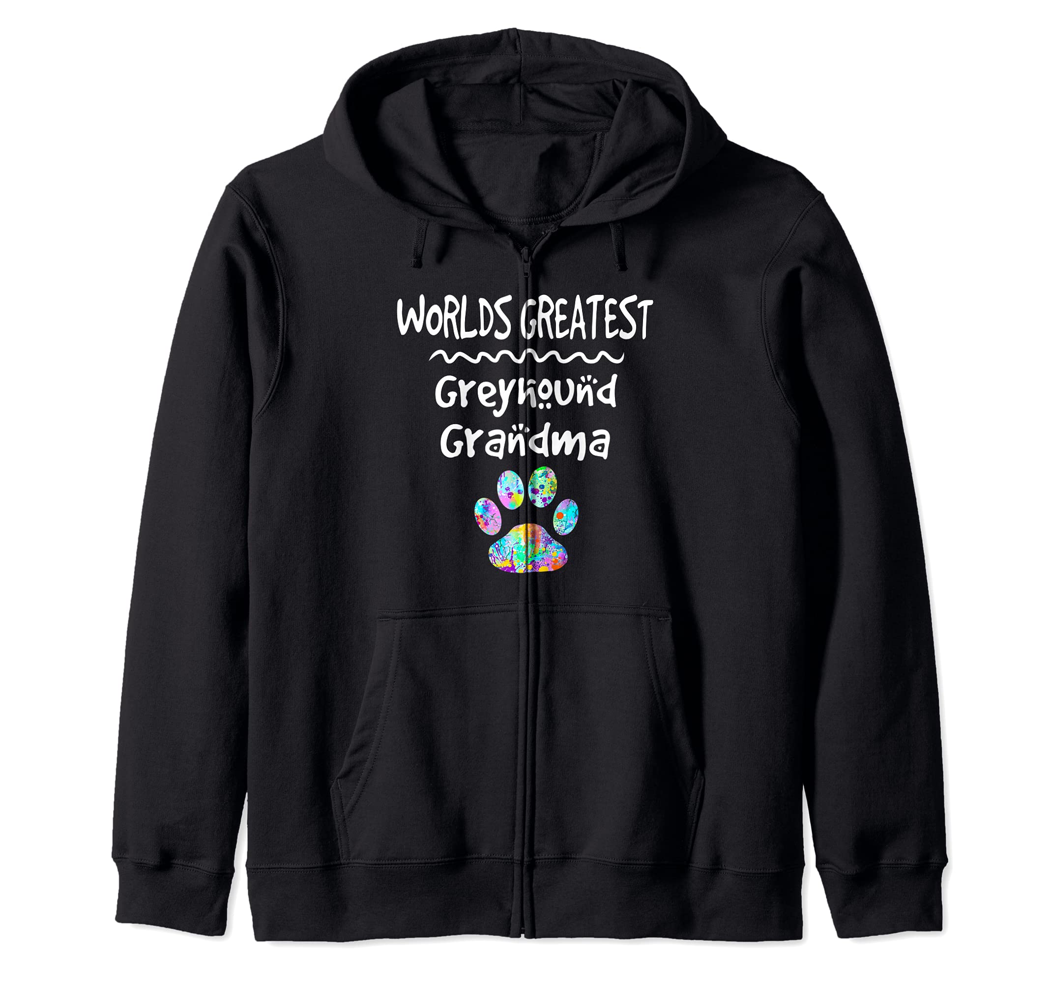 Worlds Greatest Greyhound Grandma Cute Dog Paw Print Pet Zip Hoodie, Black