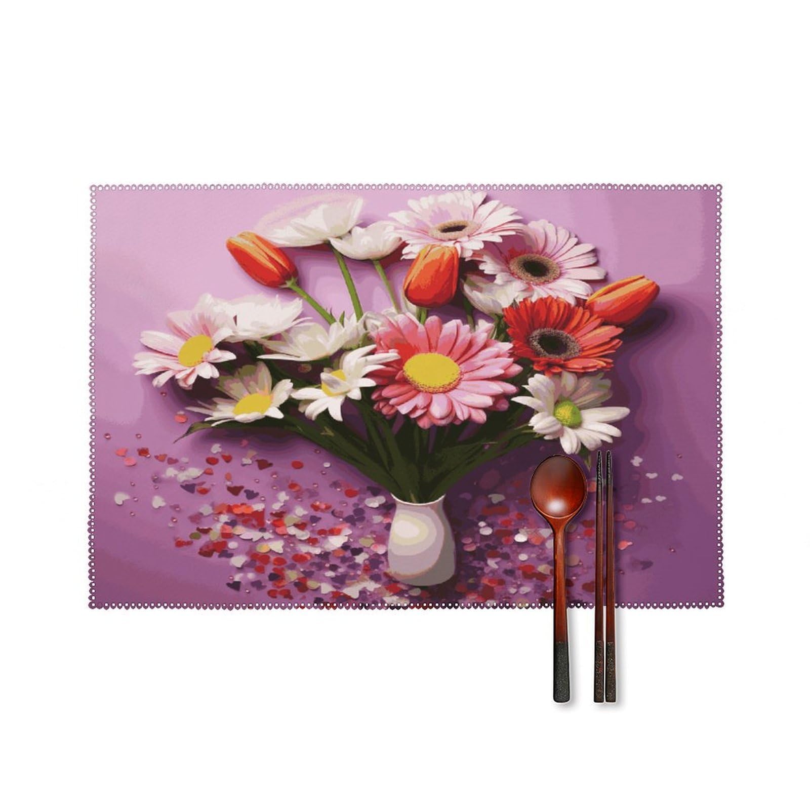 Fekiloot Style Fresh Flowers Placemats Set Of 6,Table Mat
