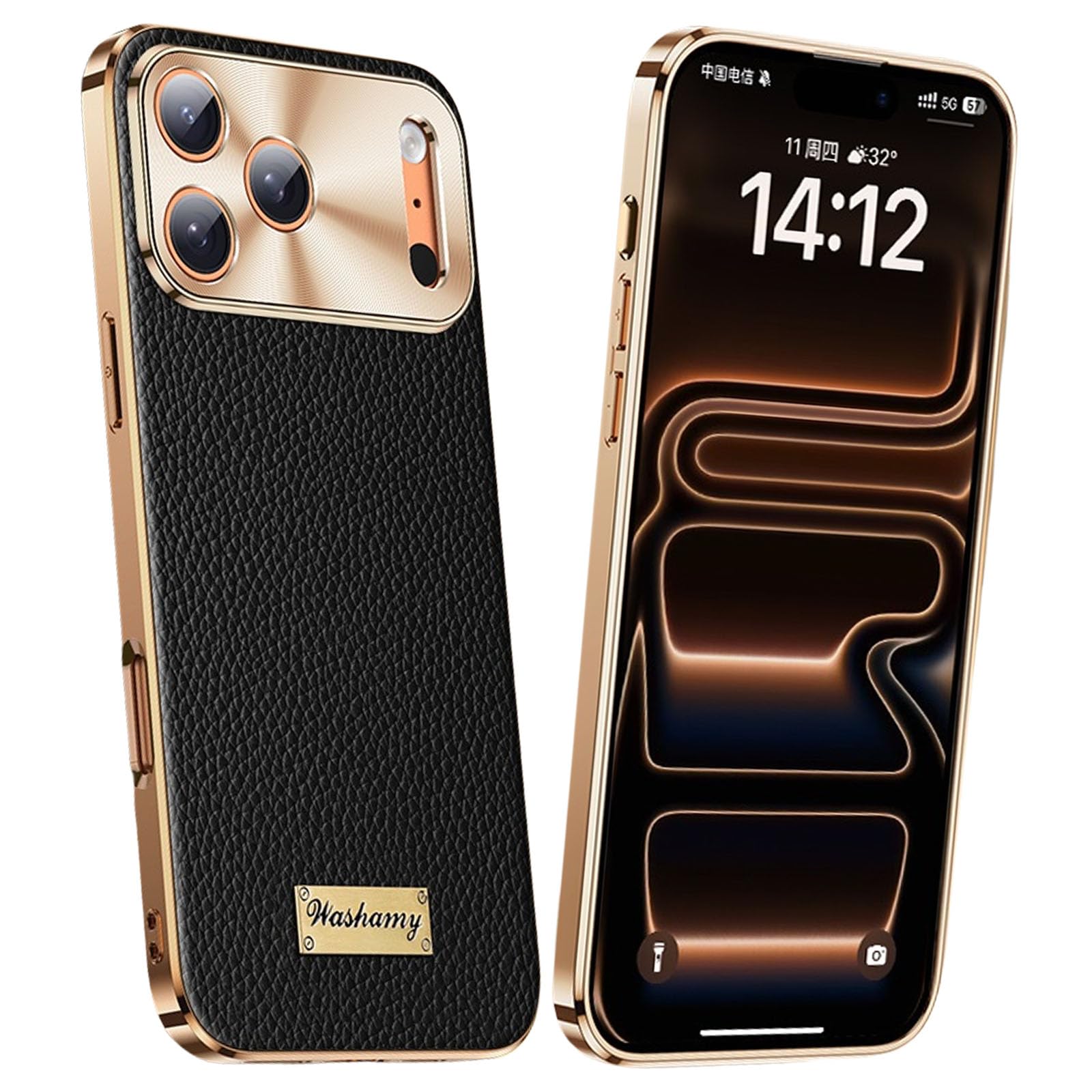 Étui en cuir véritable iPhone 17 Pro Max avec cadre galvanisé chic noir - 8