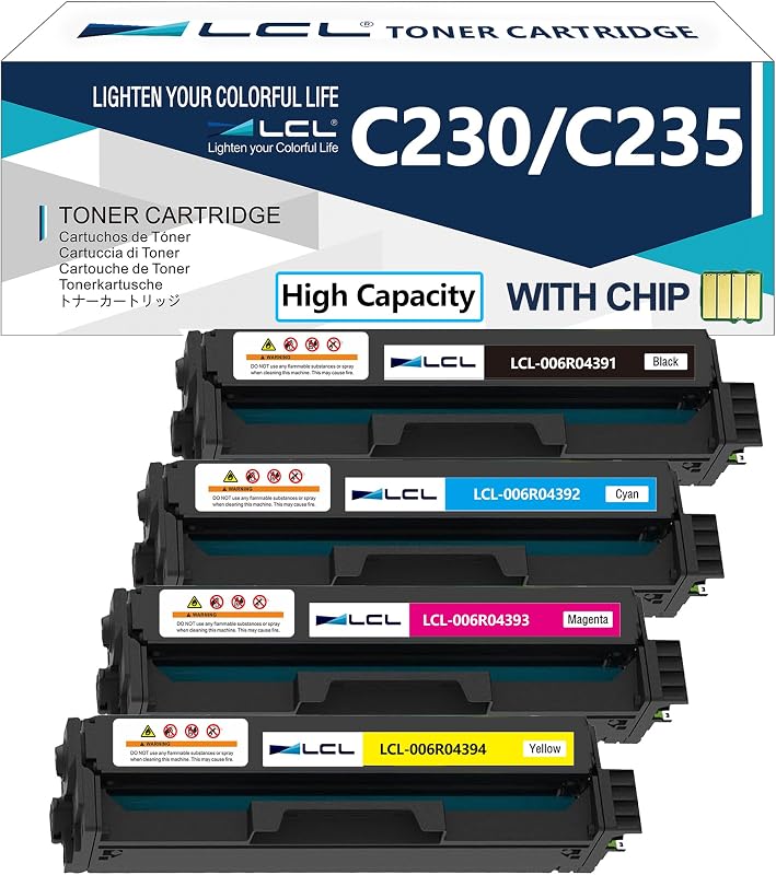 LCL C235 C230 High Capacity Toner Cartridge (with Chip) Replacement for Xerox 006R04391 006R04392 006R04393 006R04394 Toner for Xerox C235 C235DNI C235/DNI C230 C230DNI C230/DNI Color Printer (KCMY)