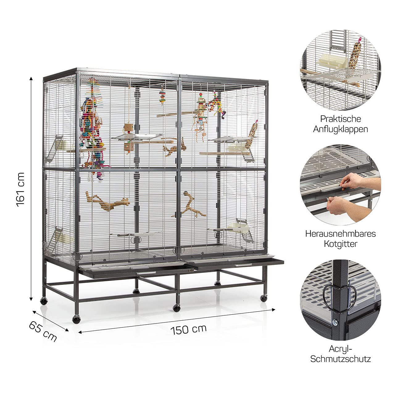 Montana Cages | Vogelvoliere Casa 150 | Antik-Platinum | Voliere für Wellensittiche, Nymphensittiche & Co.