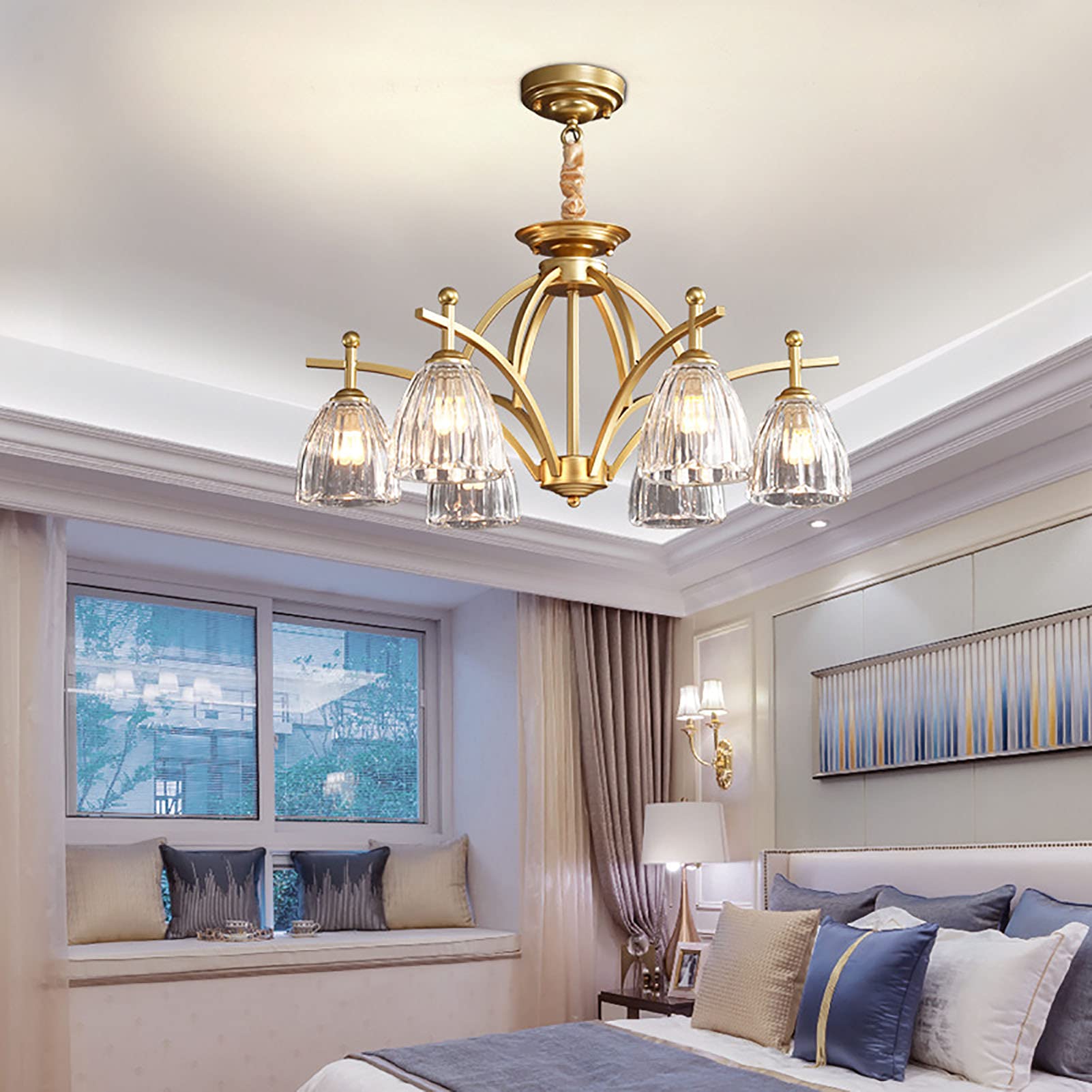 Para Dormitorio Comidas,Americano Luces De La Sala De Estar,E27 Nórdico Ligero Lujo Lámparas,Ligero Lujo Vidrio Lámparas,Moderno Concisa Francés Lámparas Retro,Candelabros De Diseñ-Dorado. 72 * 38cm
