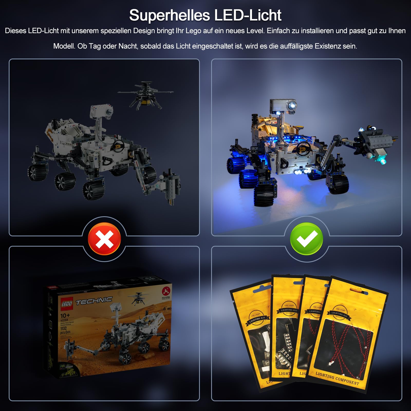 Zestaw oświetlenia LED do Lego 42158 NASA Mars Rover Perseverance (nie model Lego), Zestaw oświetlenia dekoracyjnego do Lego NASA Mars Rover Perseverance Kreatywna zabawka - wersja standardowa