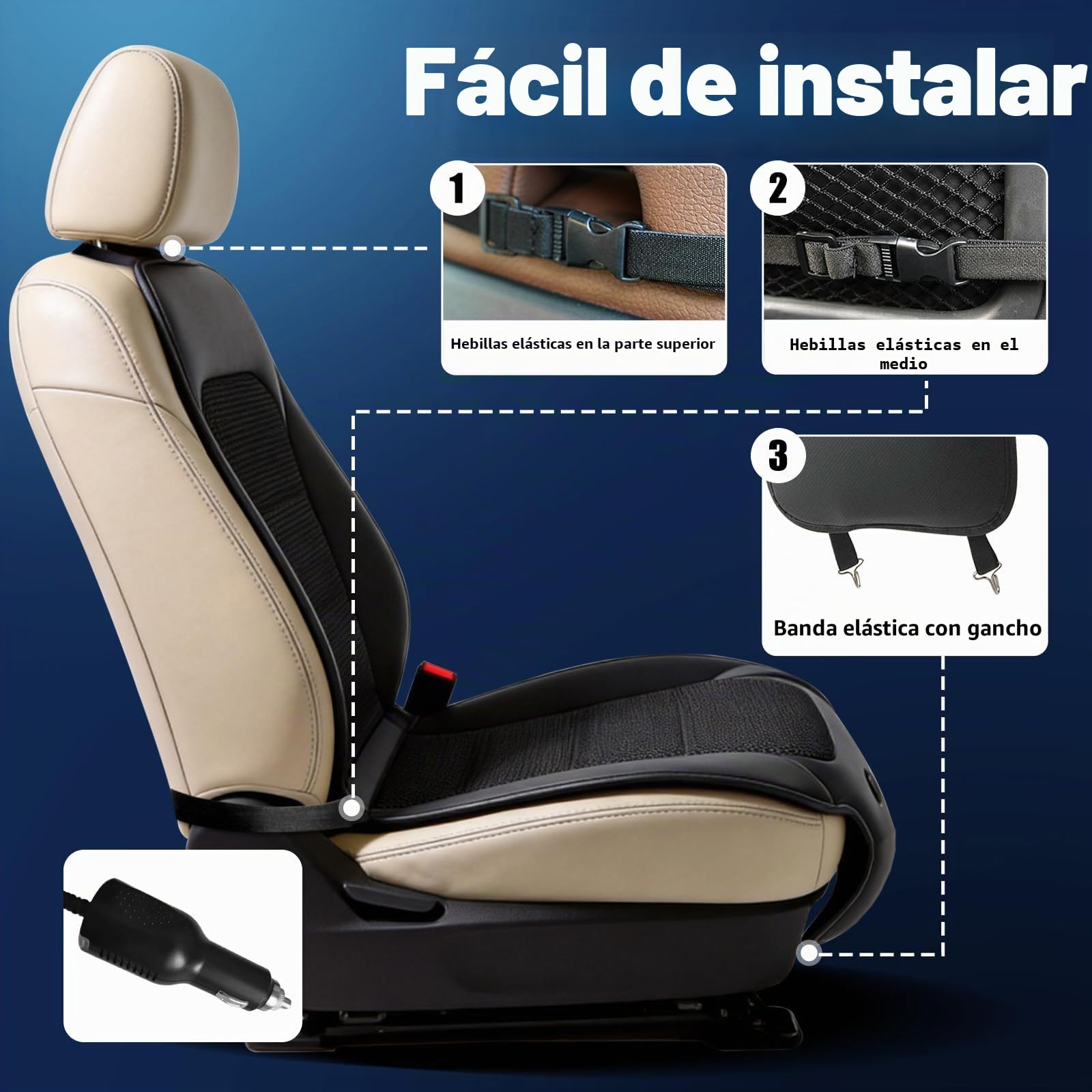 Funda de asiento de coche de refrigeración mejorada, cojín de asiento delantero de 12 V y 3 velocidades con 2 ventiladores turbo, ajuste universal para verano, coche, SUV, camión, oficina en