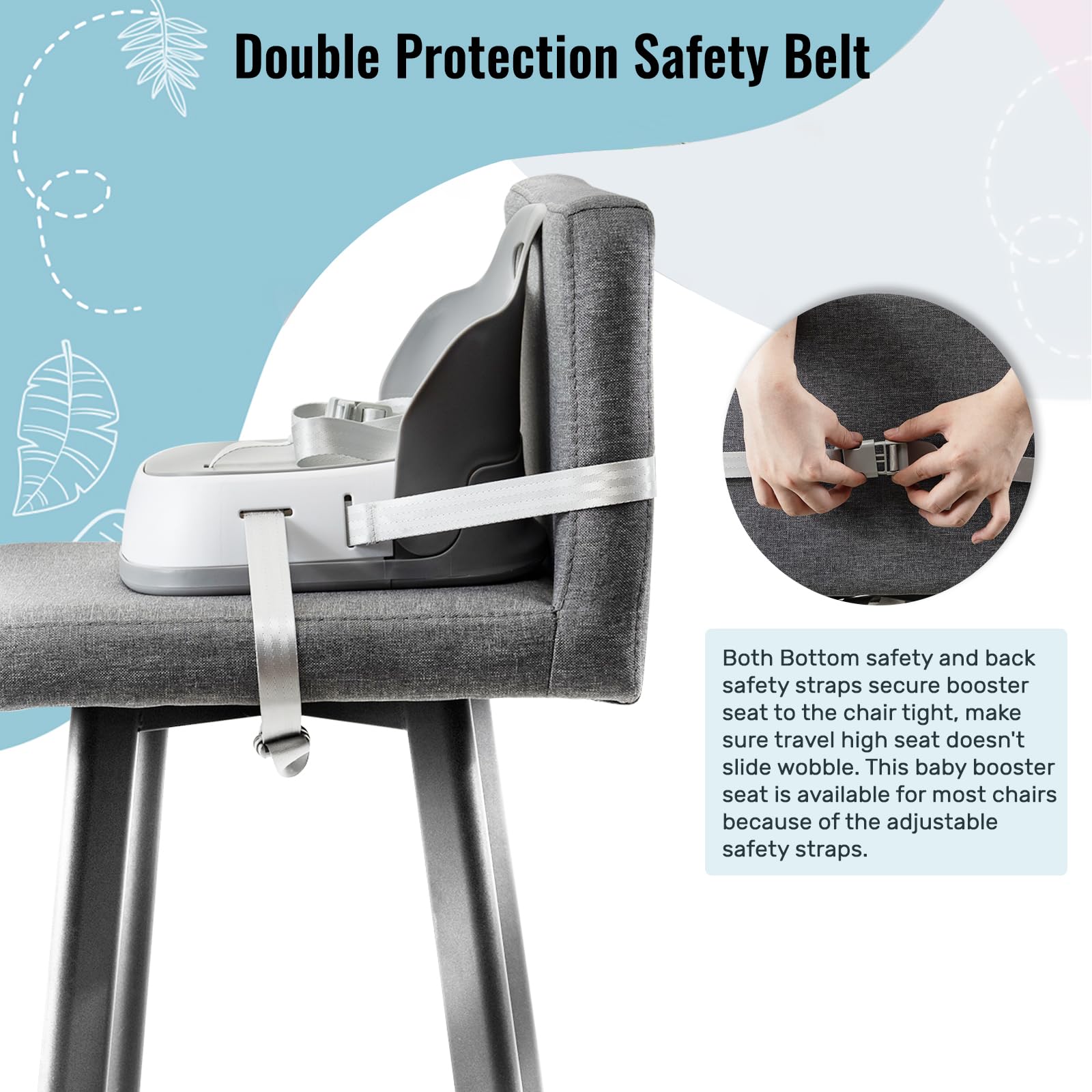 UBRAVOO Asiento Elevador, Cojín Elevador Portátil, Triple Fijación, Asa de Transporte Plegable Portátil, Adecuado para Niños de 6 a 36 Meses (Gris-2)