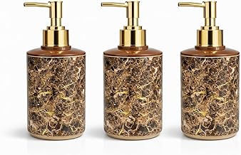 SHENRON Liquid Soap Dispenser for Wash Basin, Bathroom Accessories, Marble Finish Empty Refillable Handwash Plastic Bottle with Pump, Ideal for Handwash, Sanitizer & Shampoo (Pack of 3, Brown)