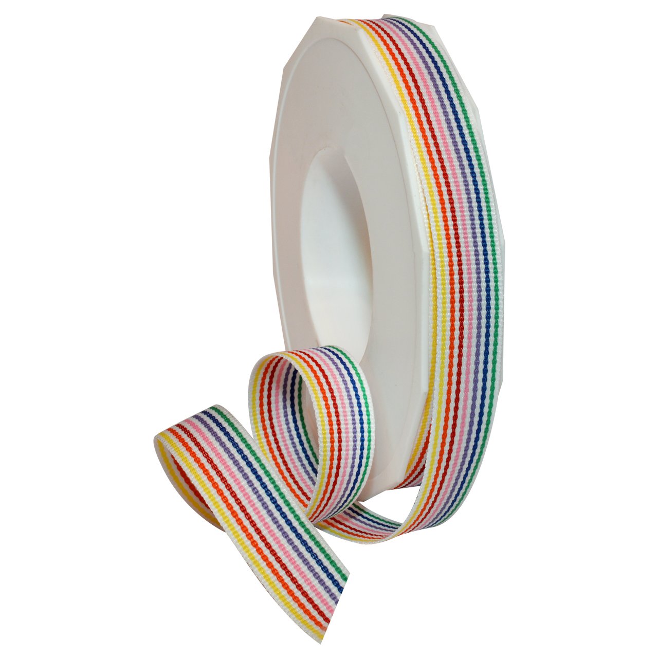 Morex Ribbon Polyester Grosgrain Striped Decorative Ribbon, Candy Stripe, 5/8 in