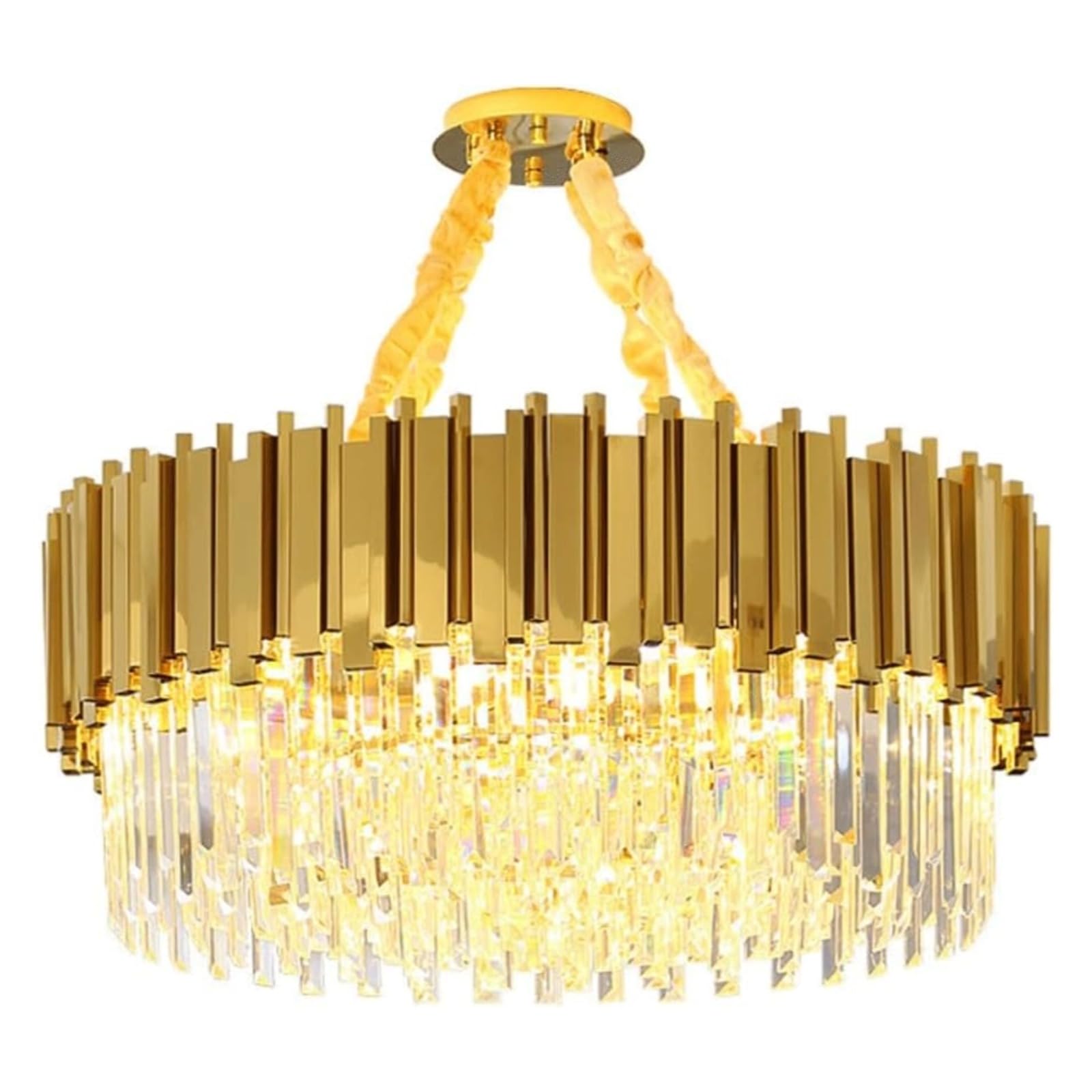Coolpleasant E14*10 Gold Ceiling Light,Crystal Chandelier, Pendant Light Round, Stainless Steel Hanging Chain Adjustable, 3 Color Light, for Living Room Bedroom Dining Room (Size: 75cm)