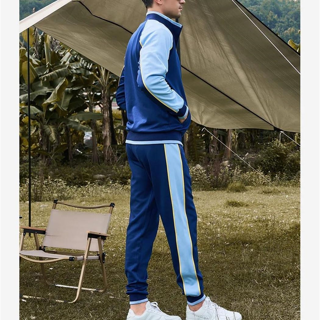 Men's 2 Piece Tracksuit Set Long Sleeve Stand Collar Outerwear Sweatpants Gym Workout Running Jogging Suit