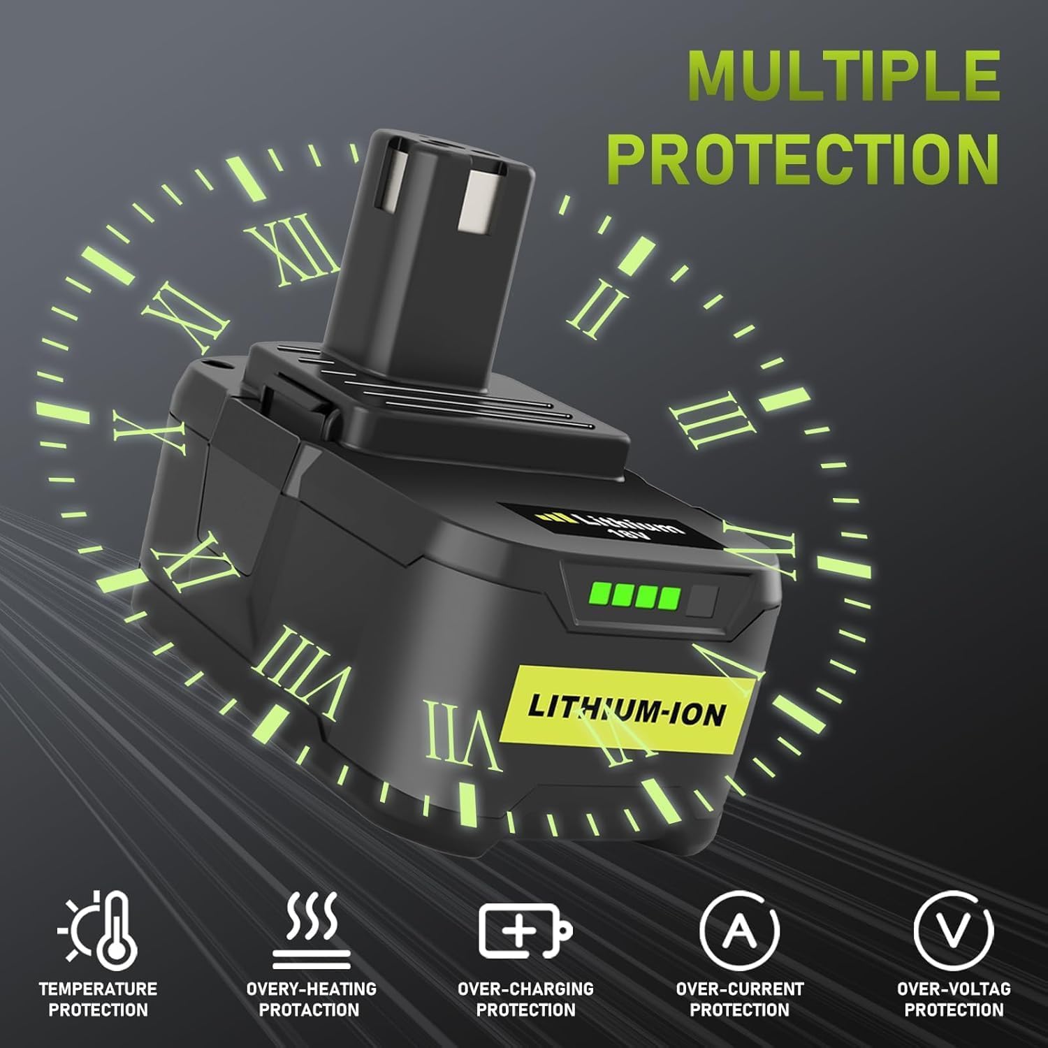 2X 18V 8.0Ah/8000mAh Batteries au Lithium pour Ryobi P108 RB18L40 P108 RB18L25 RB18L15 RB18L13 P107 P122 P104 P105 P102 P102 2003