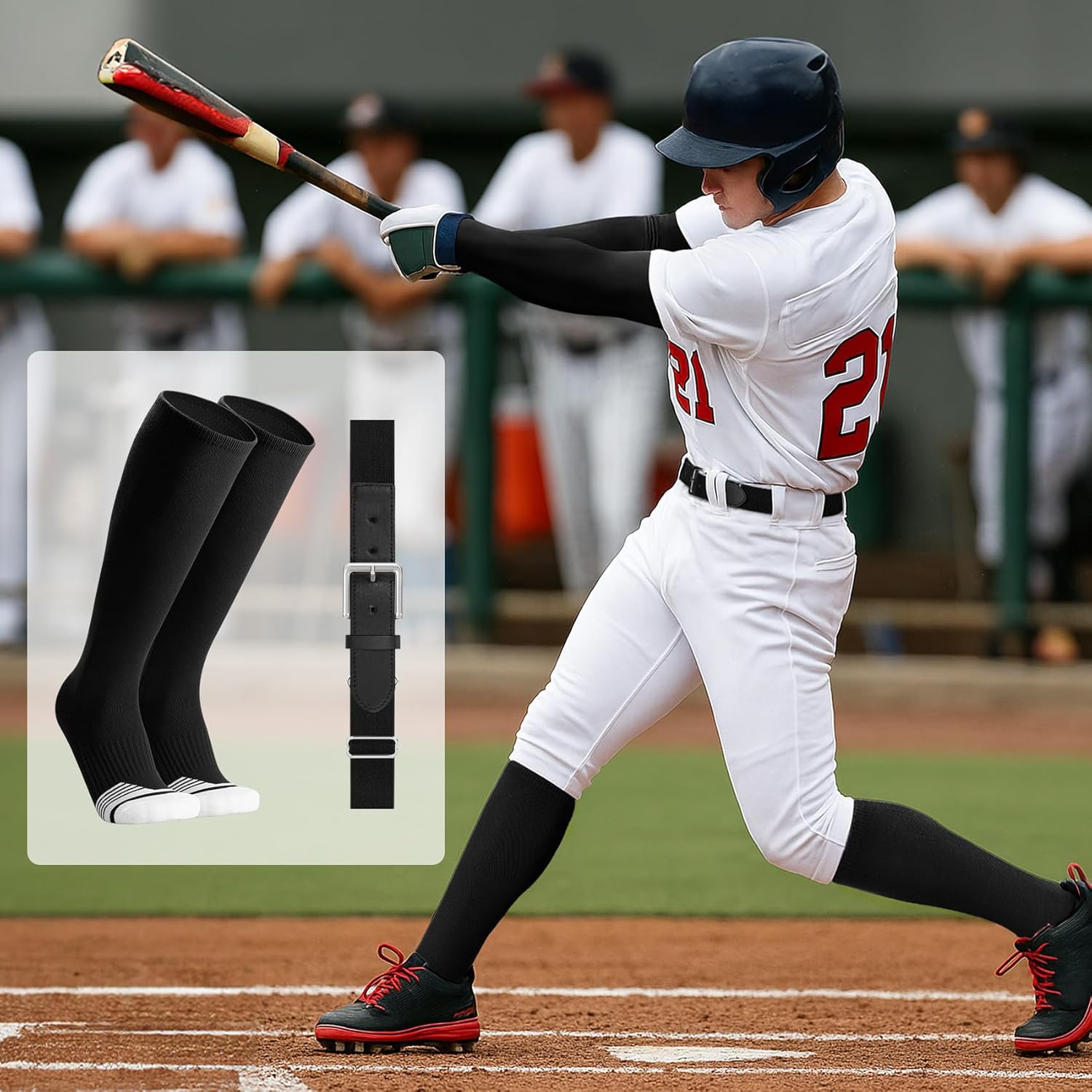 JASGOOD Baseball Socks and Belt Combo Set Softball Socks Adjustable Baseball Belt for Kids Youth Adult - Image 5