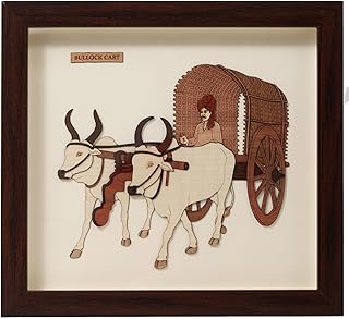 Exotic India Bullock Cart Wood Carved Wall Hanging | Hand-Carved Vintage Folk Wooden Art for Home Décor, Bedroom, Living Room, Wall Décor
