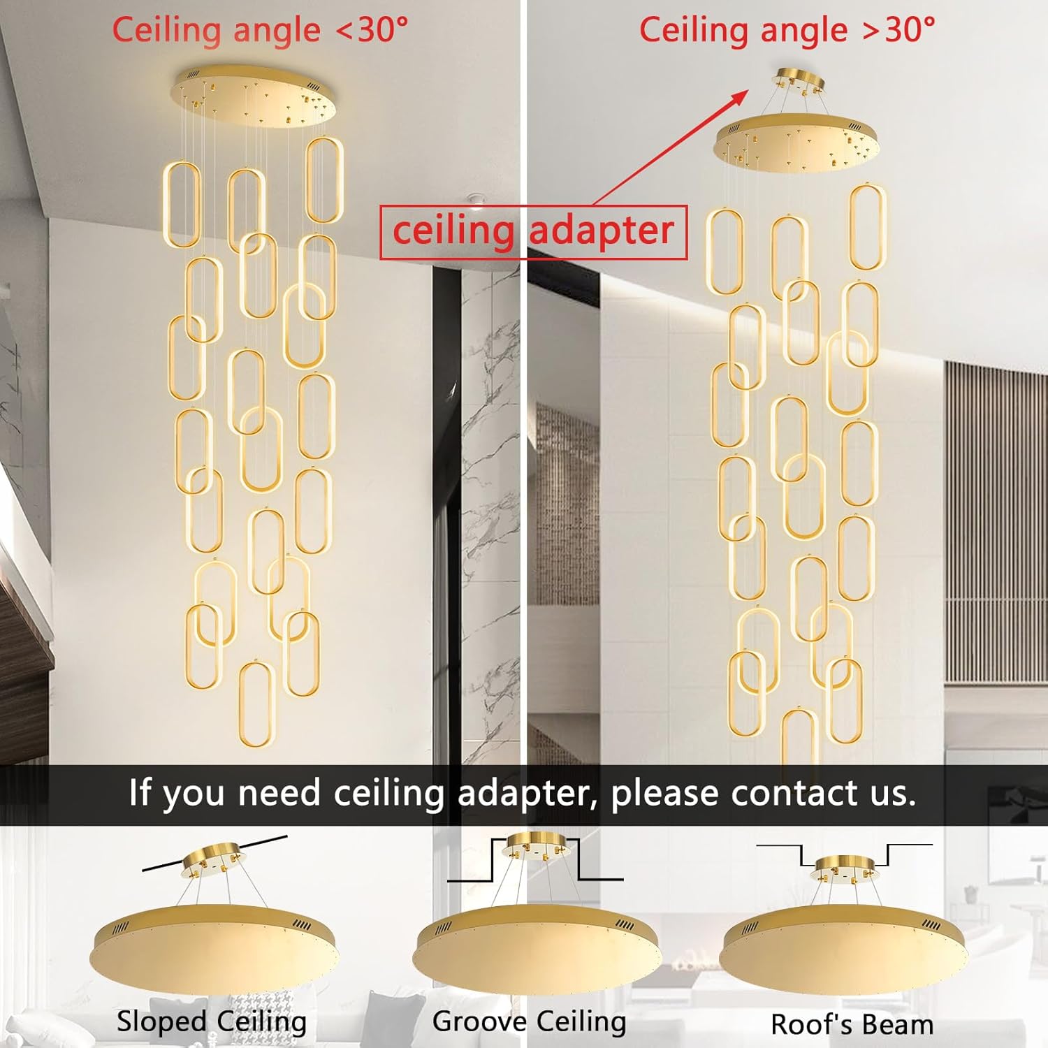 20 Ring Modern Chandelier Glam Chandelier LED Dimmable for Staircase Enterway Ceiling Chandeliers for Villa Foyer Living Room Gold