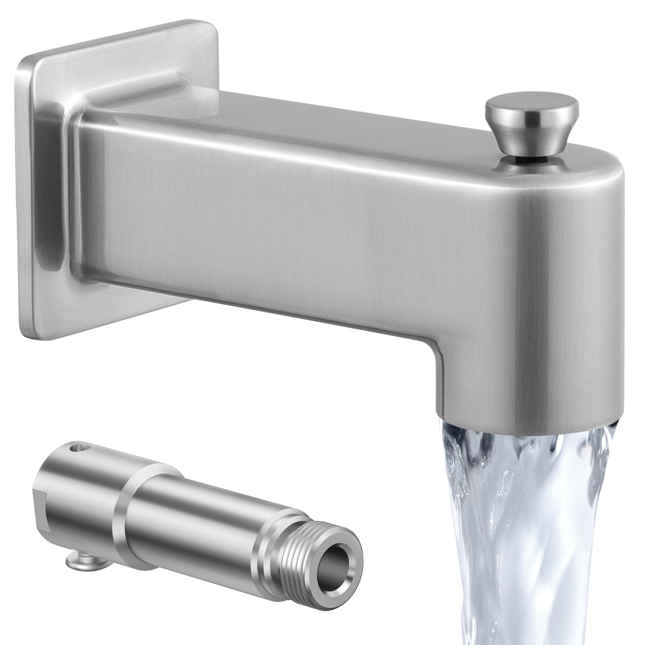 Photo 1 of All Metal Construction (Inside and Out) Bath Tub Faucet Replacement, KES 5-3/8 Inch Bathtub Spout with Diverter, Shower Slip-on Tub Faucet Fits 1/2 Inch Copper Pipe, Brushed Nickel, PTSN300-BN