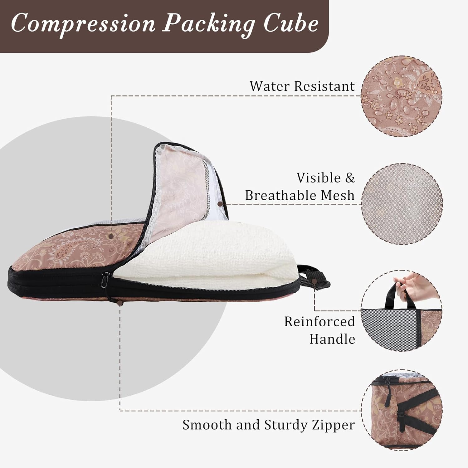 U+U 6 Set Compression Packing Cubes - Ultralight Travel Organizers with Laundry Bag, Space-Saving Suitcase Organizer, Expandable Packing Cubes for Travel and Family Vacation (Paisley Pattern) - Image 3