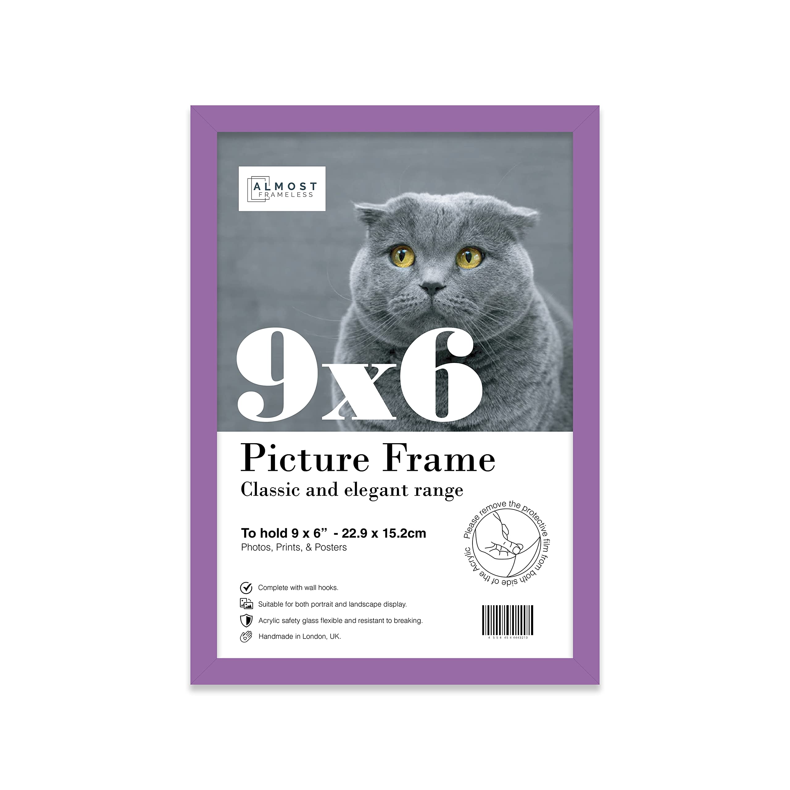 9x6 Inch Purple Photo Frame Wall Mountable and Freestanding Picture Frame Standard Photograph Size, 9" X 6" (23 X 15cm)