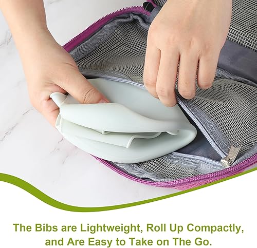 Miniatura 6 de Accmor Silicone Baby Bibs, Waterproof Soft Bibs for Baby Girls Boys Feeding Eating, Silicone Baby Bibs with Large Pocket