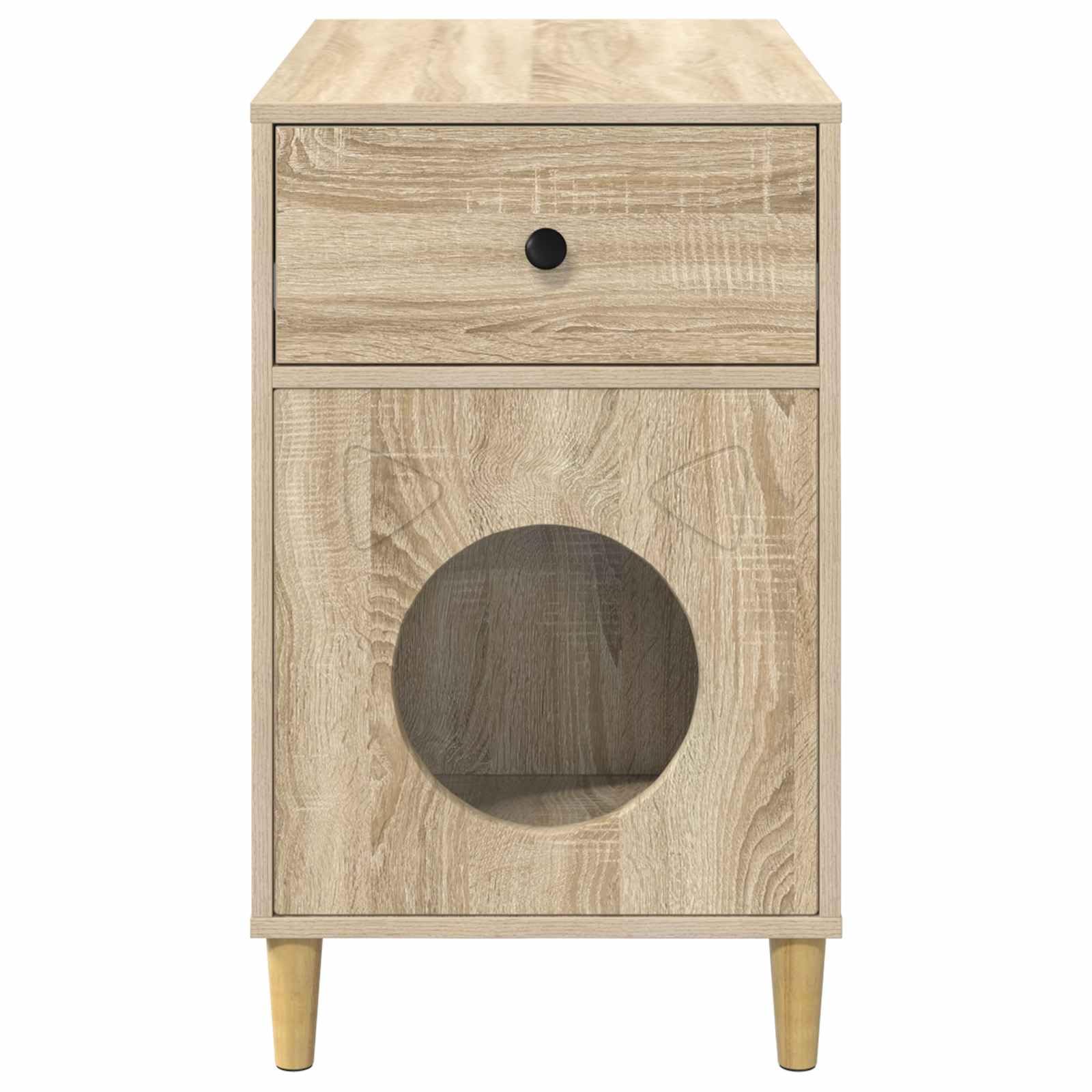 Katzenhaus Sonoma aus Holzwerkstoff 72 x 42,5 x 70 cm Robustes Katzenmöbel mit Kratzbaum, Kletterbaum, Kratztonne, Kratzbrett, Sisal für Wohnzimmer, Innenbereich, komfortable Liegefläche