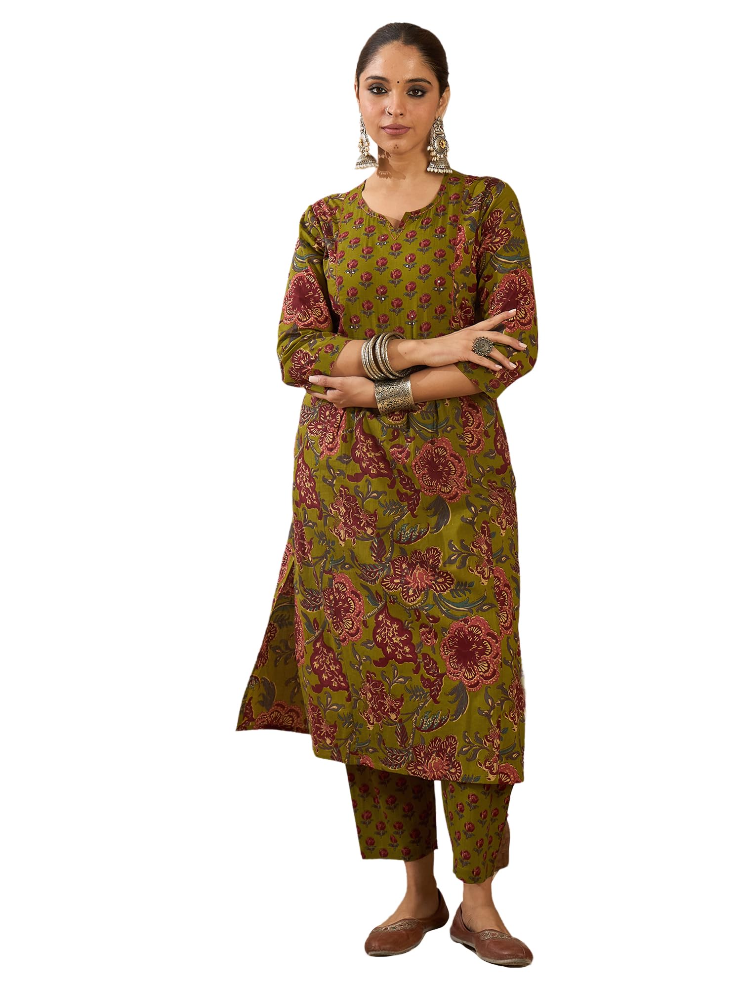indo era Women's A-Line Pure Cotton Floral Printed Kurta & Pant Set (IESTR11145)-picture-23