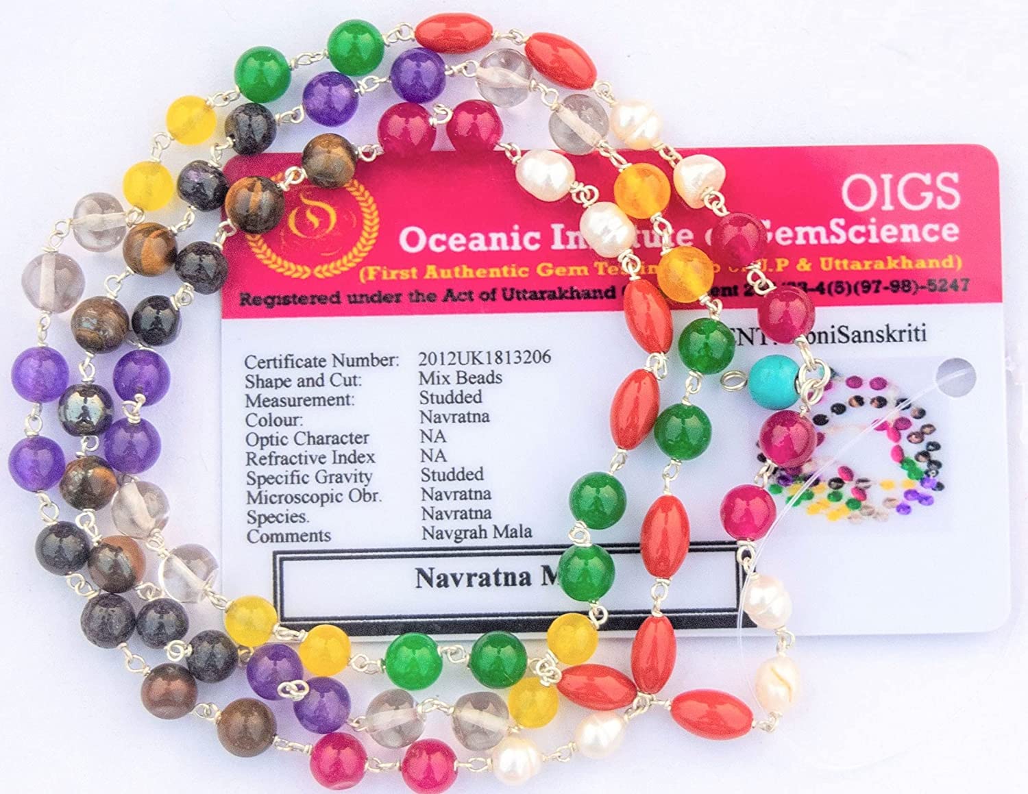 Mala Navratna perles multicolores Navgrah collier bouddhiste de 68 cm de qualité A+