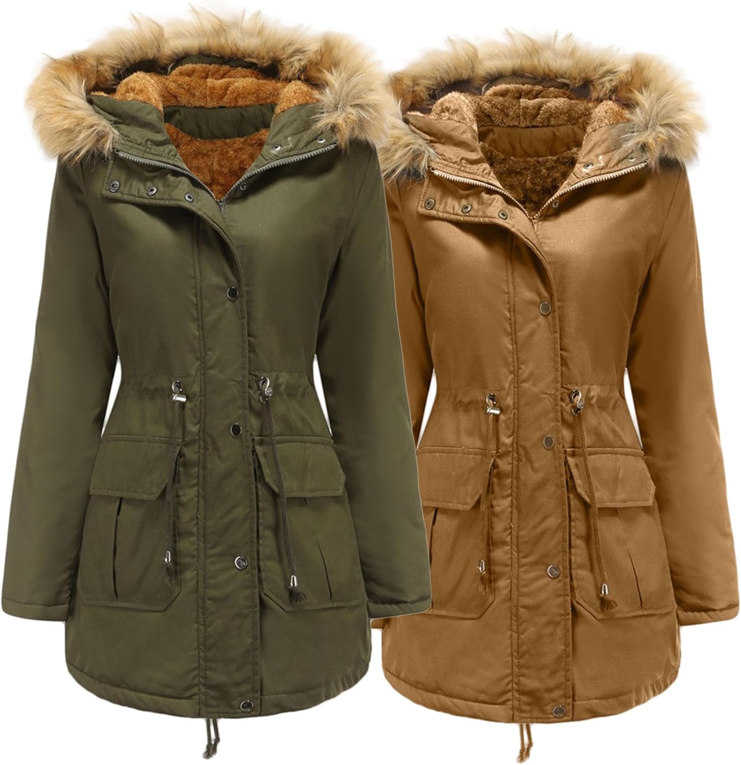 JEKE-DG Women's Military Hooded Winter Parka Jacket Thicken Solid Warm Anorak Jacket Waterproof Fleece Lined Outerwear