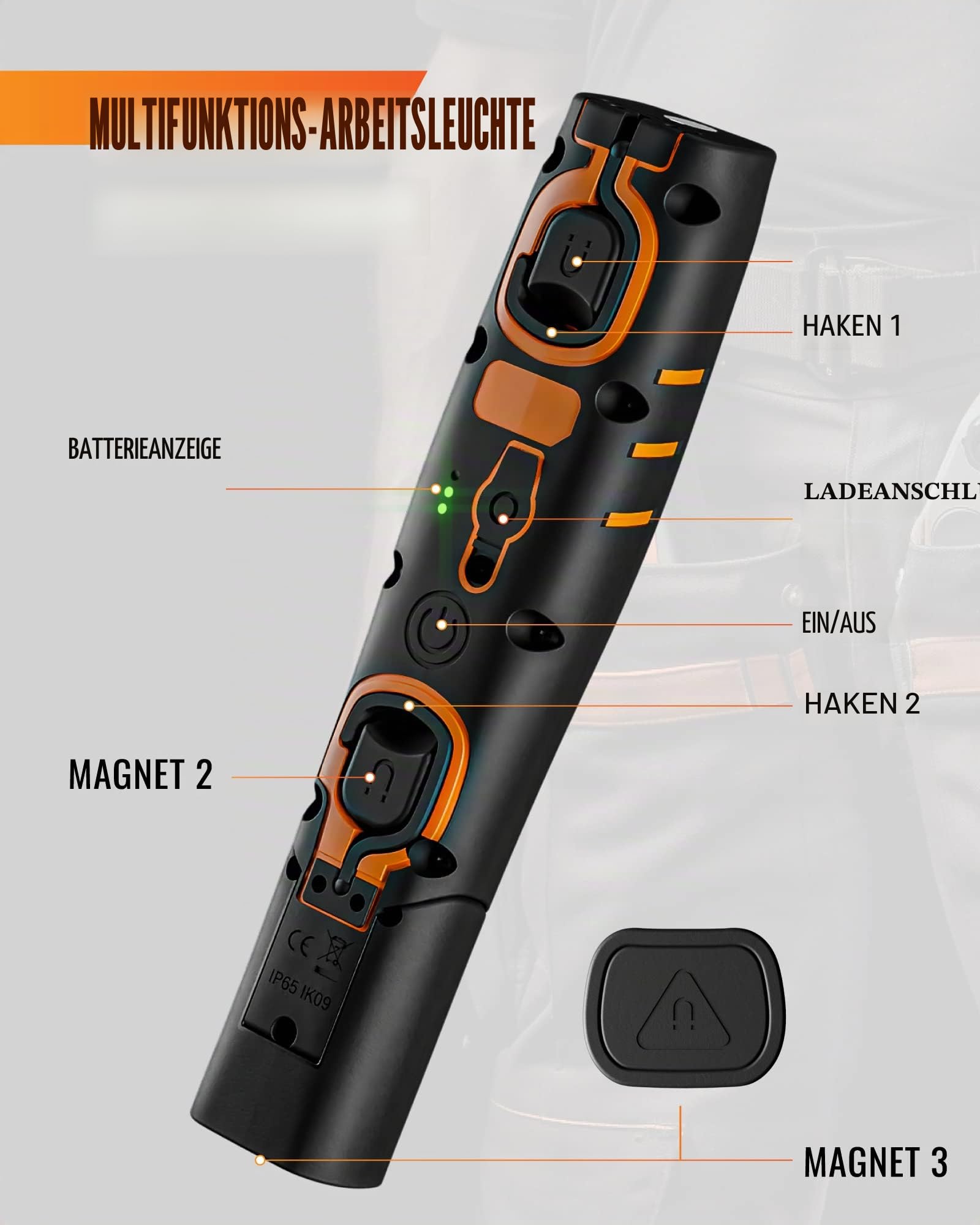 ENUOTEK 7W LED Baustrahler Arbeitslampe | IP65 Dimmbar, Werkstattleuchte Taschenlampe Inspektionsleuchte LED, mit Magnet und Zwei Haken, Hohe Helligkeit 700Lm