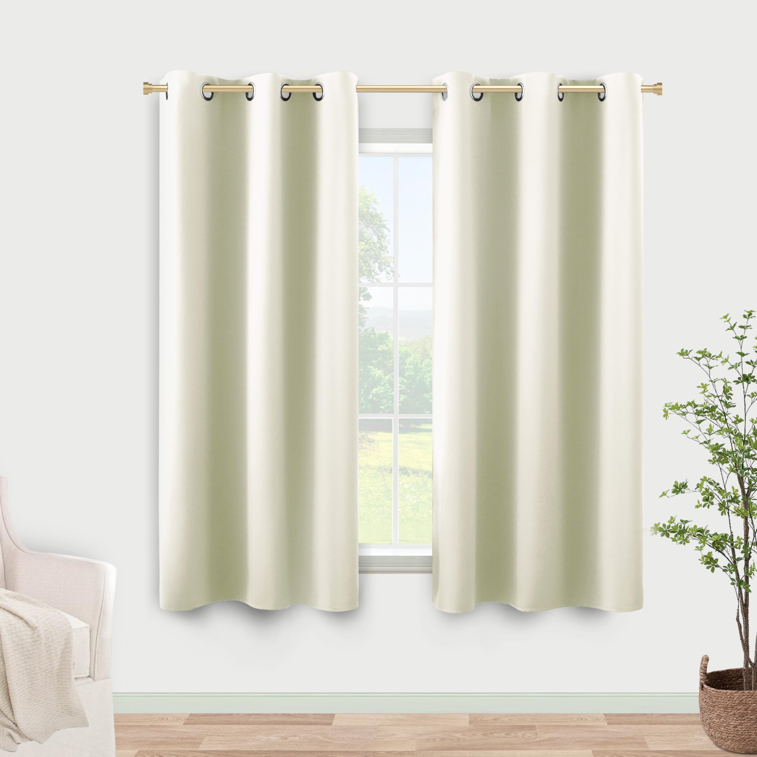 Thermal Insulated Blackout Curtains with Grommet - Beige-34"x45" — image 1