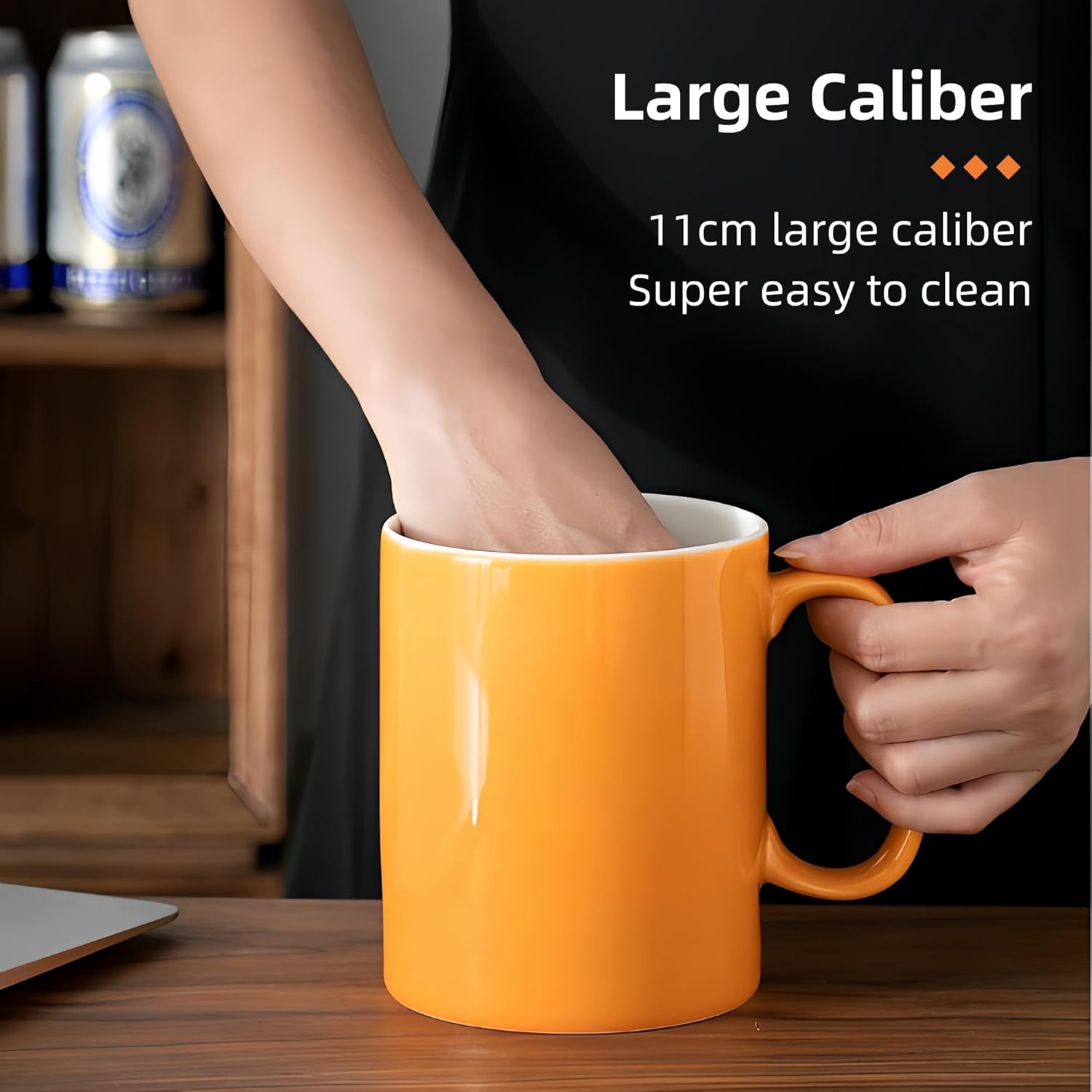 Ceramic Coffee Mug with Lid and Spoon, Extra Big Ceramic Coffee Cup with Handle, Classic Large Mugs Drinking Cups for Tea, Coffee, Cocoa (Orange 33oz)