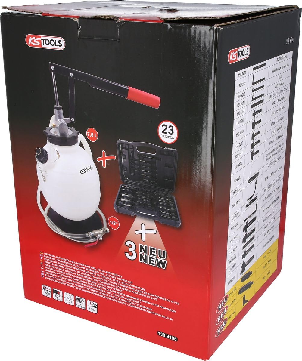 KS TOOLS Kit universel de remplissage d'huile de transmission avec 23 pièces d'adaptation 150.9105