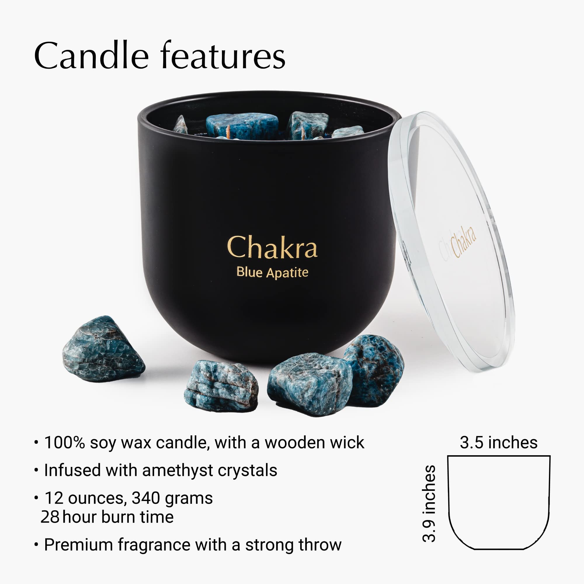Hidden Label Candela di cristallo giapponese al quarzo di apatite blu, 340 g, 2 candele profumate con stoppino in legno, candele di cristallo per meditazione e guarigione della collezione Chakra
