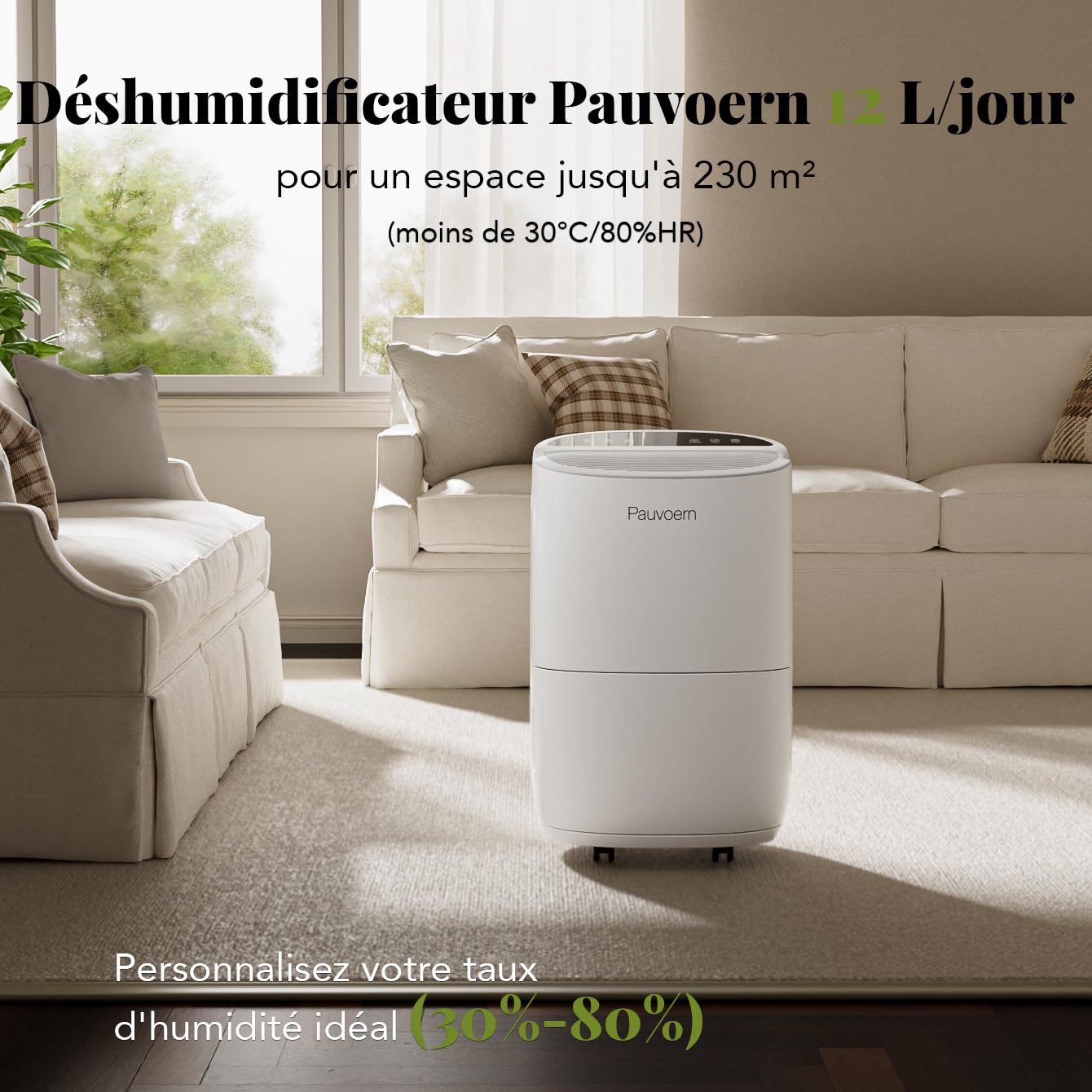 Déshumidificateur intelligent 12 L/jour pour maison, cave et chambre - Silencieux, élimination efficace de l’humidité, dégivrage automatique, verrouillage enfant, filtre à air
