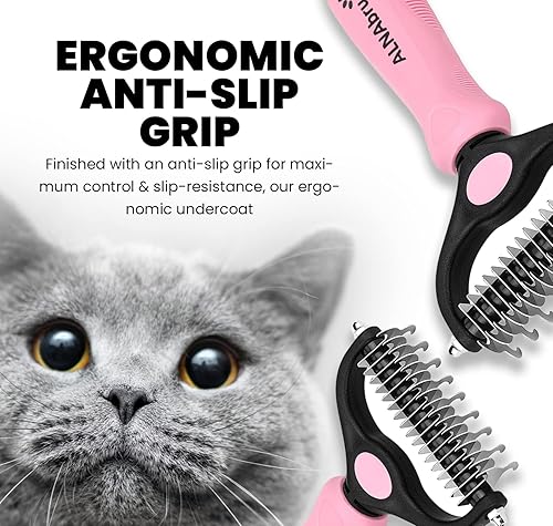 Miniatura 3 de Cepillo de aseo para mascotas para desenmascarar y quitar pelos  Rastrillo de doble cara para perros, gatos y mascotas con pelo largo propenso a