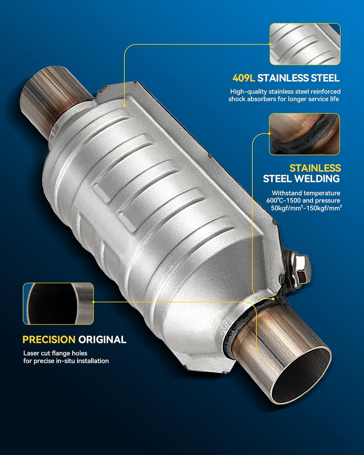 PHILTOP 2" Inlet/Outlet Universal Catalytic Converter with Heat Shield High Flow Direct-Fit Catalytic Converter Kit(EPA Compliant)